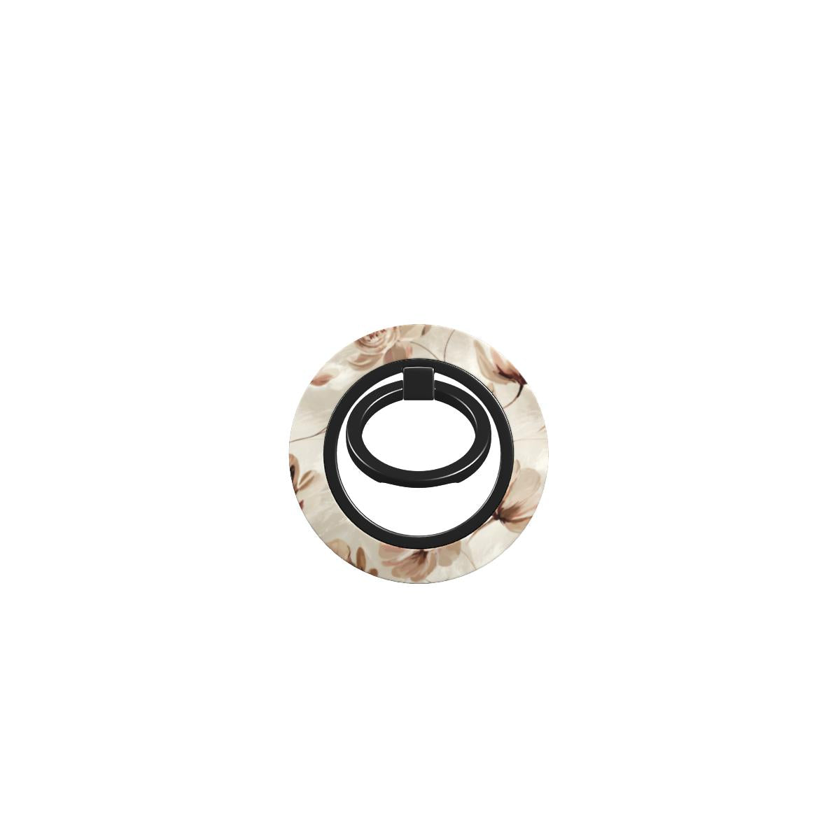 Supporto ad anello magnetico per smartphone con stampa beige floreale, visto frontalmente su sfondo bianco, compatibile MagSafe.