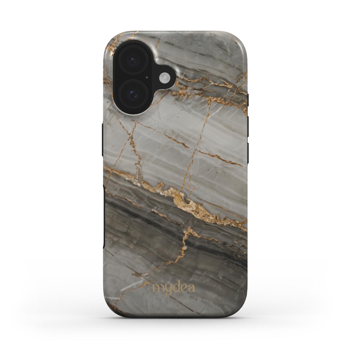 Cover Tough MagSafe effetto marmo grigio con venature dorate, elegante e lussuosa con finitura lucida