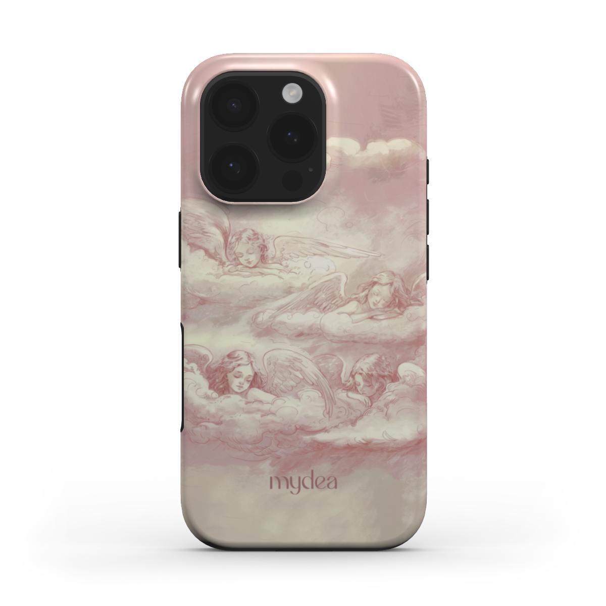 Cover Tough MagSafe con stampa angelica stile affresco rinascimentale in toni rosa cipria e beige – elegante, artistica e romantica