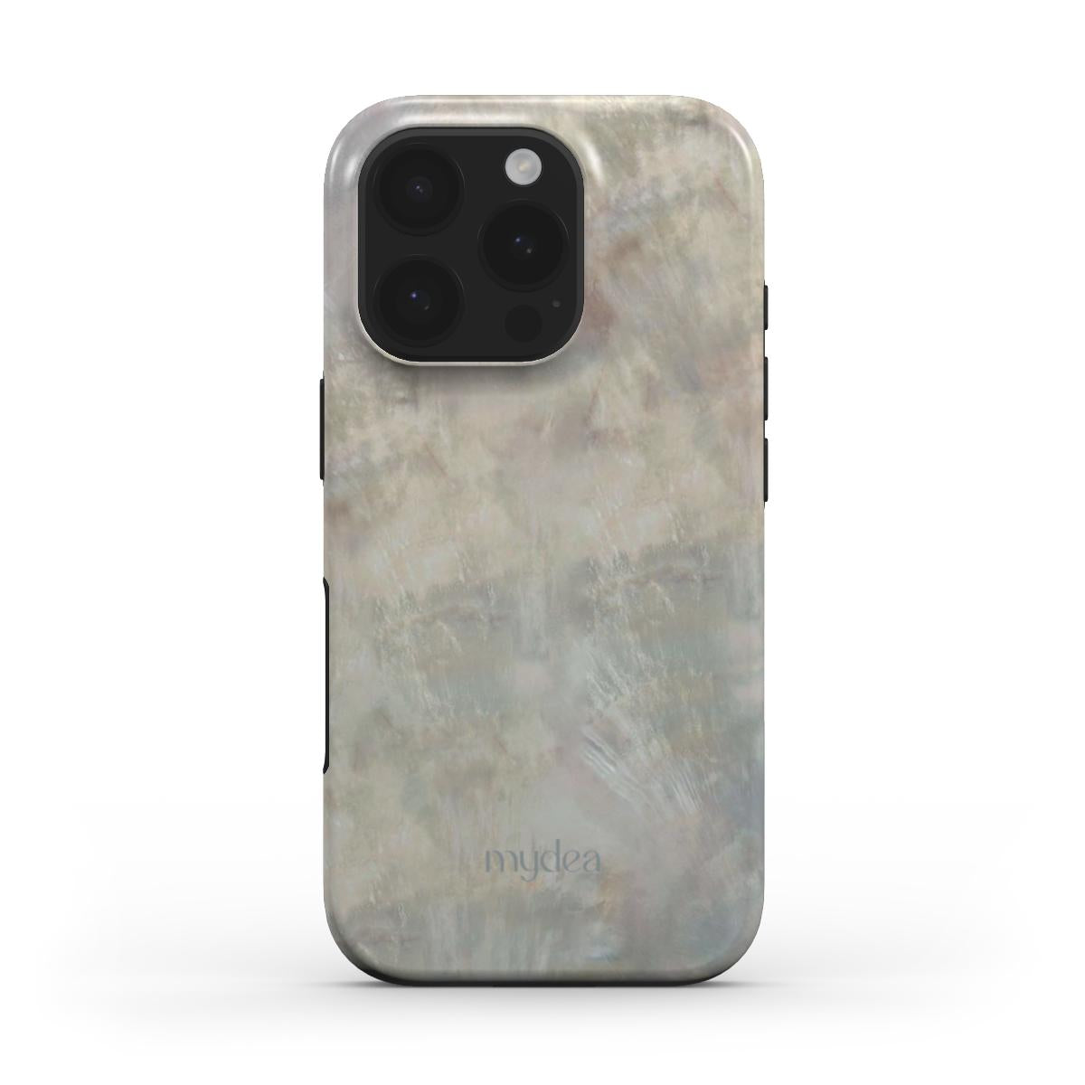 Cover MagSafe effetto madreperla in toni neutri grigio-beige, elegante e sofisticata con finitura glossy.