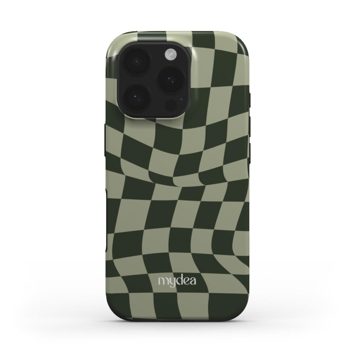 Cover Tough MagSafe con motivo a griglia optical verde oliva – design trippy geometrico retrò