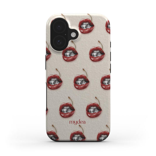 Cover Tough MagSafe con pattern di labbra rosse, ciliegie e sfere da discoteca – stile pop e ironico, ispirato agli anni 2000