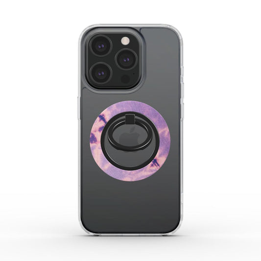 Ring holder magnetico con design cielo lilla e rosa, effetto nuvola, elegante e sognante per smartphone.