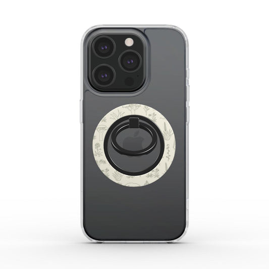 Ring holder magnetico con pattern floreale beige, stile minimal e naturale, compatibile con MagSafe.